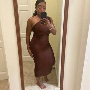 ADYCE One Shoulder Vintage Zip Back Bodycon Midi Bandage Dress